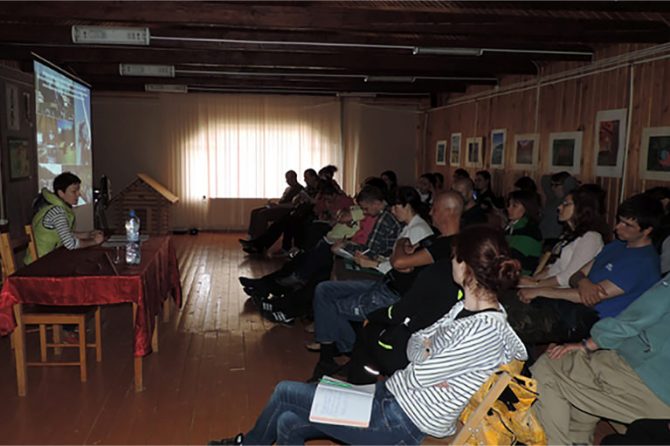 enozero NP staff presenting about their experience in environmental education, ecotourism, and cooperation with local communities