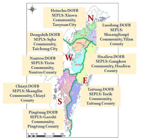 Location map of eight case study sites