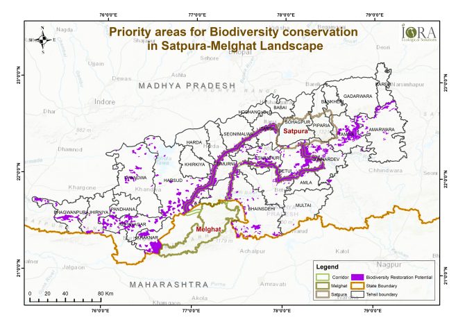 Map of priority areas for biodiversity conservation in Satpura Melghat Landscape
