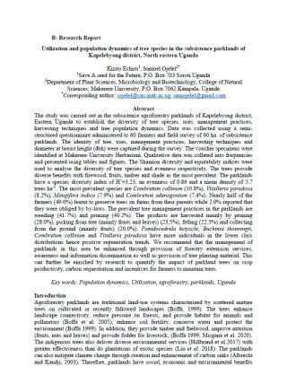 Utilization and population dynamics of tree species in the subsistence parklands of Kapelebyong district, North eastern Uganda